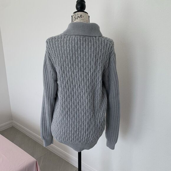 DKNY Gray Cowl Neck Cable Knit Sweater Size L 100% Cotton - Picture 2 of 6